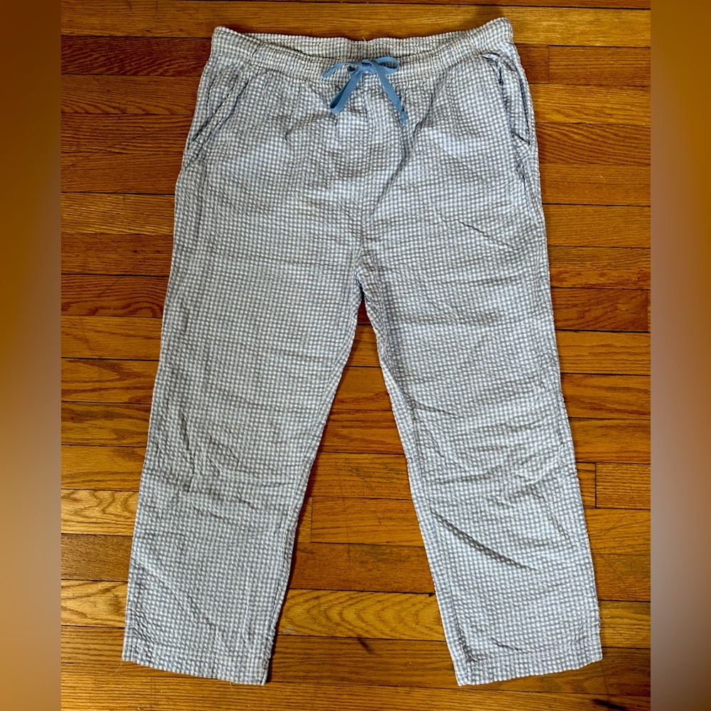Vintage Stephanie Rogers cotton tie pants 3/4 length blue white checkered capri
